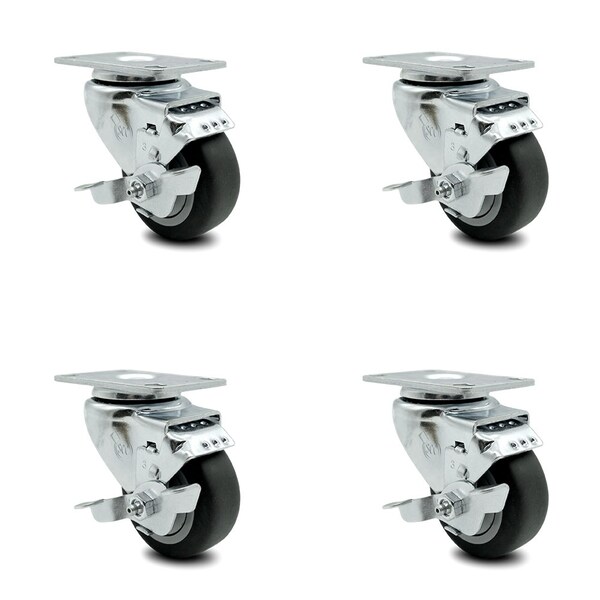3 Inch Thermoplastic Rubber Wheel Swivel Top Plate Caster Set with Brake SCC